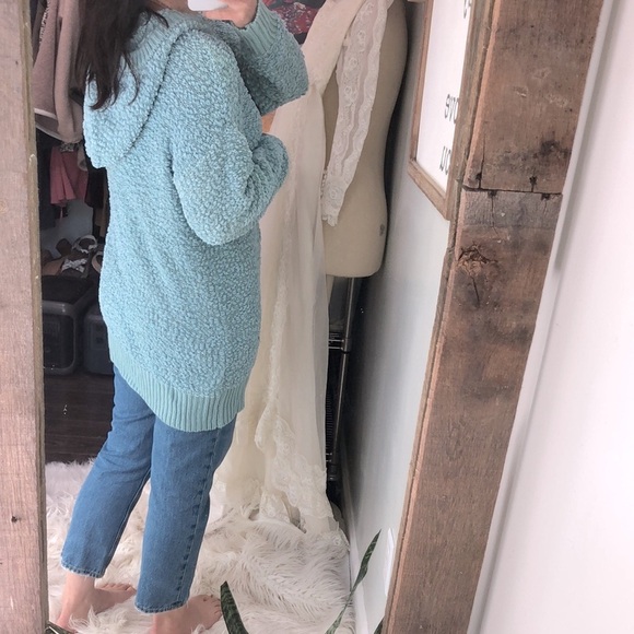 Kori America blue knit cozy oversized sweater hooded size small - Picture 4 of 7